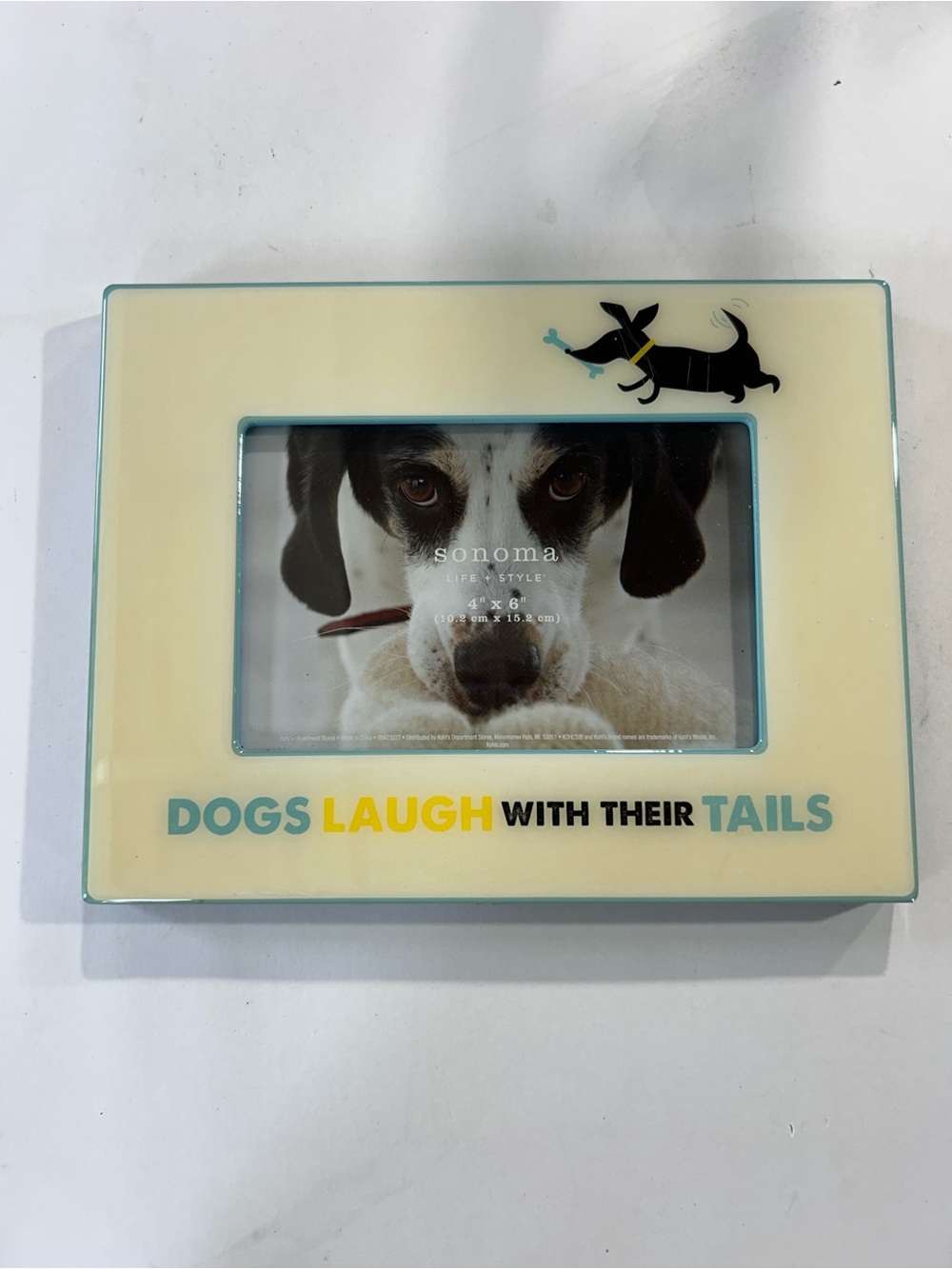 Sonoma Cream and Blue Dog Photo Frame with Playful Silhouette